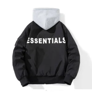 Black Essentials Bomber Hoodie Jacket